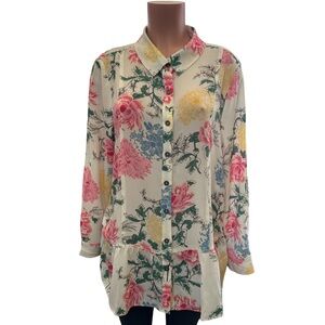 Floral Button-Up Blouse - Multicolor